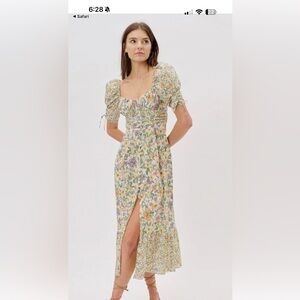 For Love And Lemons Riley Floral Midi Dress with Puff Sleeves